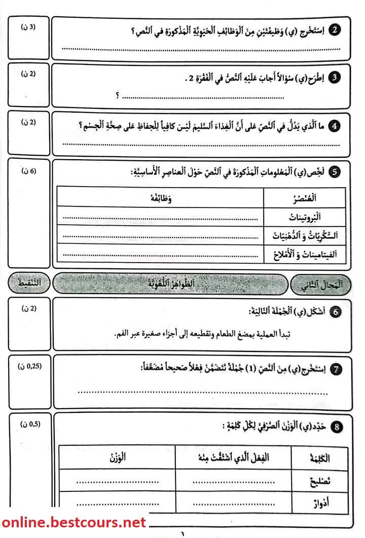 نماذج الامتحانات المحلية الخاصة بالمدرسة الرائدة المستوى السادس ابتدائي